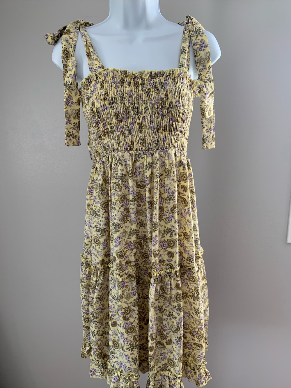 NWT Umgee Smocked Floral Tie-Shoulder Sundress in Yellow